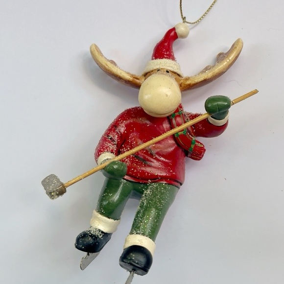Holiday Hockey Moose Player Ornament - Picture 2 of 3